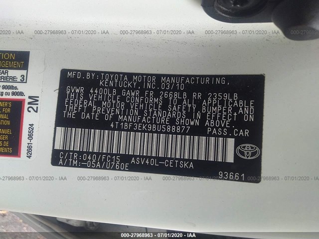 Photo 8 VIN: 4T1BF3EK9BU588877 - TOYOTA CAMRY 