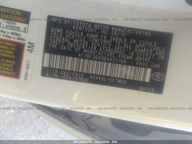 Photo 8 VIN: 4T1BF3EK9BU622106 - TOYOTA CAMRY 