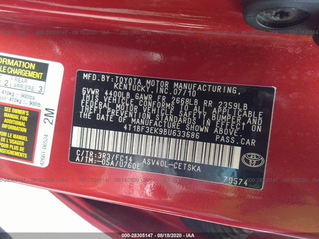 Photo 8 VIN: 4T1BF3EK9BU633686 - TOYOTA CAMRY 