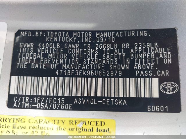 Photo 8 VIN: 4T1BF3EK9BU652979 - TOYOTA CAMRY 