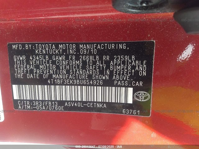 Photo 8 VIN: 4T1BF3EK9BU654926 - TOYOTA CAMRY 