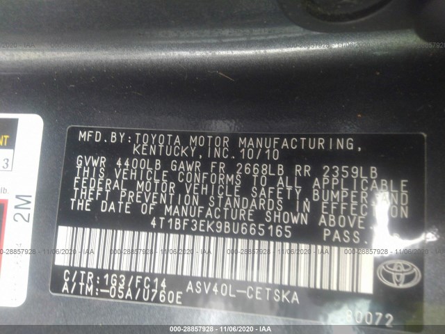 Photo 8 VIN: 4T1BF3EK9BU665165 - TOYOTA CAMRY 