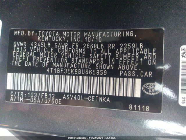 Photo 8 VIN: 4T1BF3EK9BU665859 - TOYOTA CAMRY 