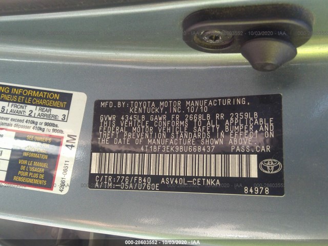 Photo 8 VIN: 4T1BF3EK9BU668437 - TOYOTA CAMRY 