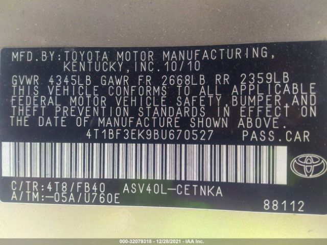 Photo 8 VIN: 4T1BF3EK9BU670527 - TOYOTA CAMRY 