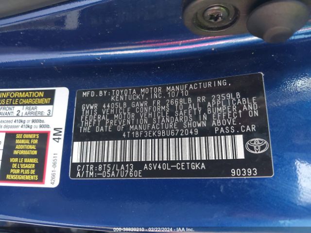 Photo 8 VIN: 4T1BF3EK9BU672049 - TOYOTA CAMRY 