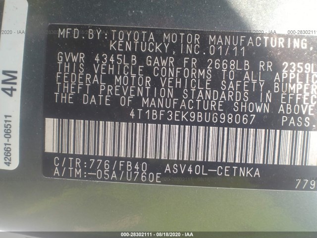 Photo 8 VIN: 4T1BF3EK9BU698067 - TOYOTA CAMRY 