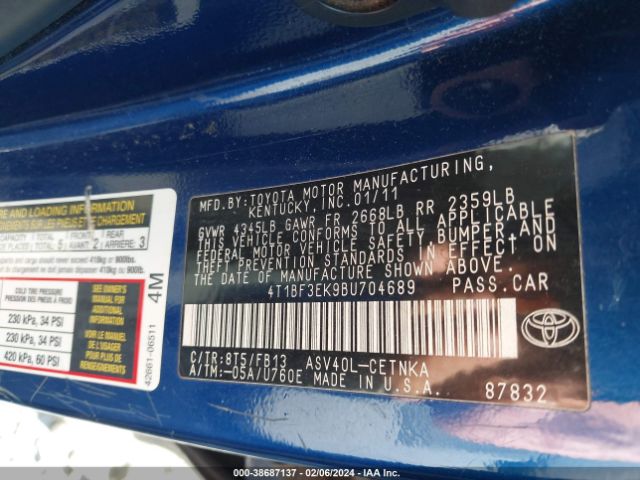 Photo 8 VIN: 4T1BF3EK9BU704689 - TOYOTA CAMRY 