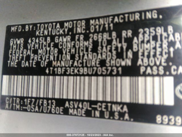 Photo 8 VIN: 4T1BF3EK9BU705731 - TOYOTA CAMRY 