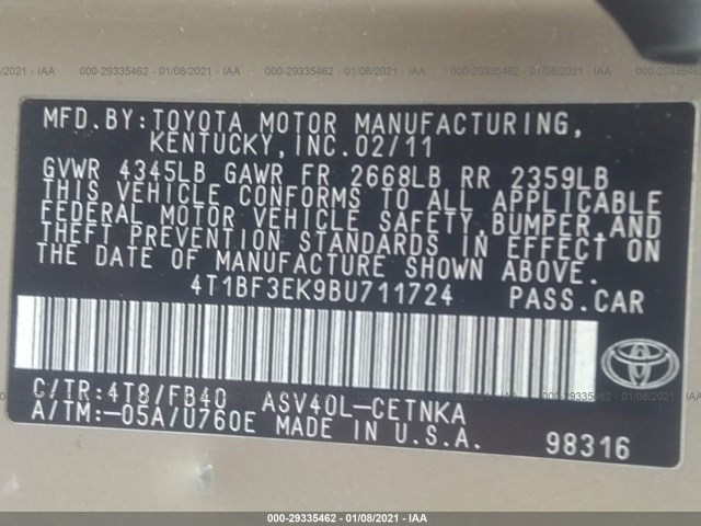 Photo 8 VIN: 4T1BF3EK9BU711724 - TOYOTA CAMRY 