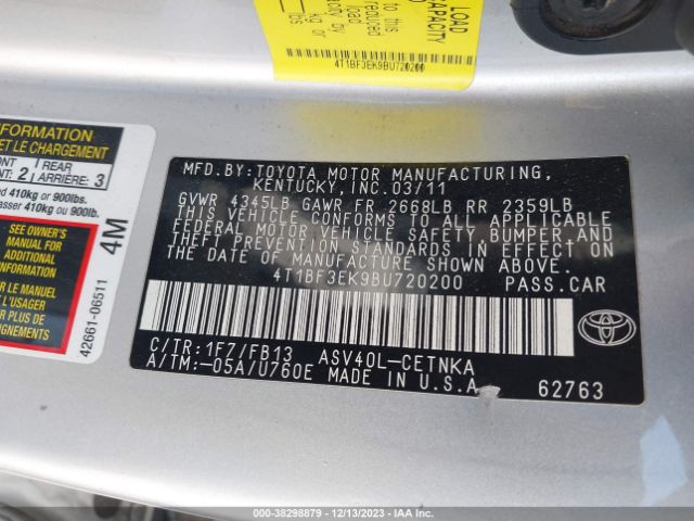 Photo 8 VIN: 4T1BF3EK9BU720200 - TOYOTA CAMRY 