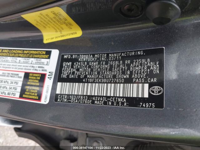 Photo 8 VIN: 4T1BF3EK9BU727650 - TOYOTA CAMRY 