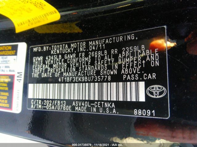 Photo 8 VIN: 4T1BF3EK9BU735778 - TOYOTA CAMRY 