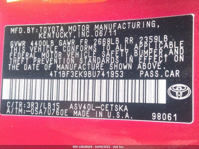 Photo 8 VIN: 4T1BF3EK9BU741953 - TOYOTA CAMRY 