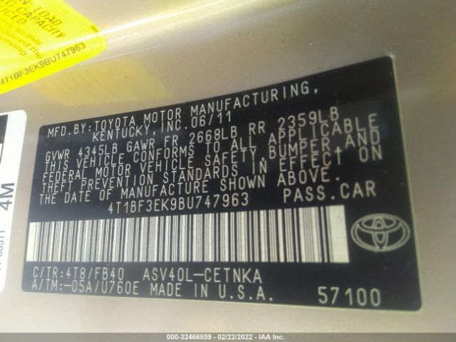 Photo 8 VIN: 4T1BF3EK9BU747963 - TOYOTA CAMRY 