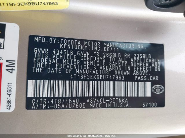 Photo 8 VIN: 4T1BF3EK9BU747963 - TOYOTA CAMRY 