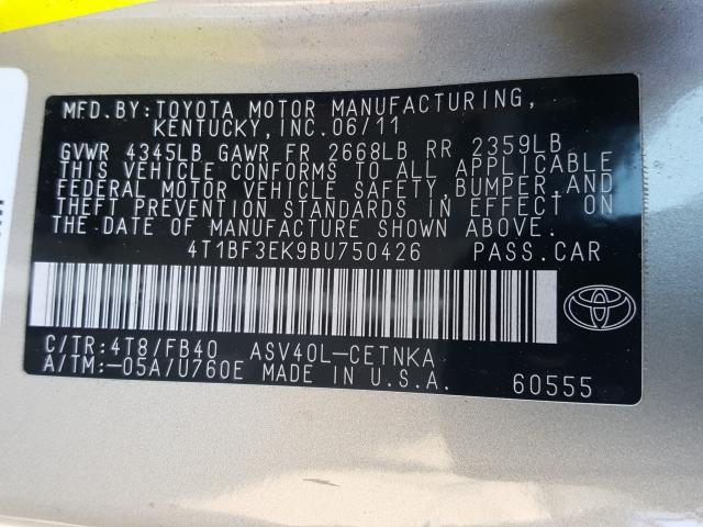 Photo 9 VIN: 4T1BF3EK9BU750426 - TOYOTA CAMRY BASE 