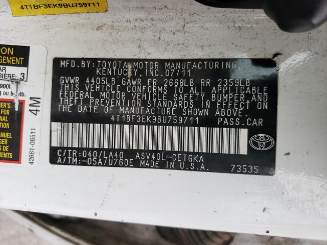 Photo 9 VIN: 4T1BF3EK9BU759711 - TOYOTA CAMRY BASE 