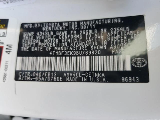 Photo 12 VIN: 4T1BF3EK9BU769820 - TOYOTA CAMRY BASE 