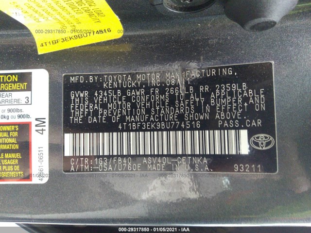 Photo 8 VIN: 4T1BF3EK9BU774516 - TOYOTA CAMRY 