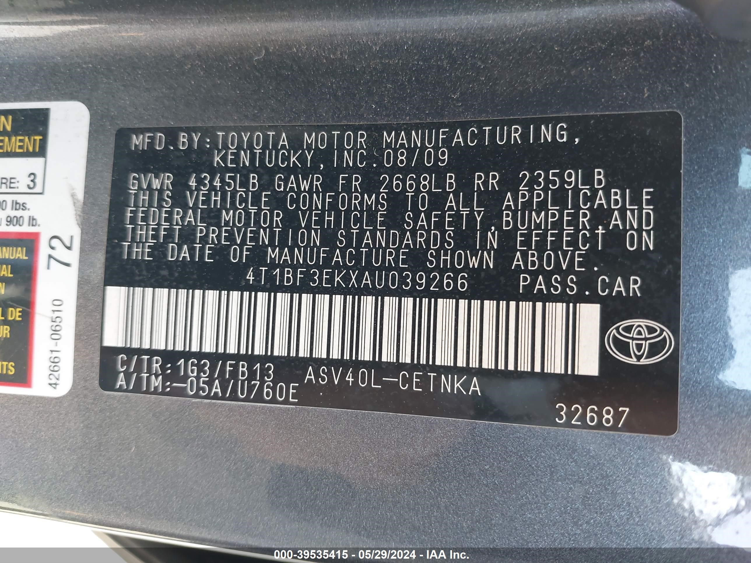 Photo 8 VIN: 4T1BF3EKXAU039266 - TOYOTA CAMRY 