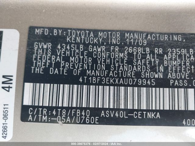 Photo 8 VIN: 4T1BF3EKXAU079945 - TOYOTA CAMRY 