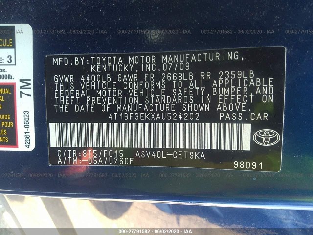 Photo 8 VIN: 4T1BF3EKXAU524202 - TOYOTA CAMRY 