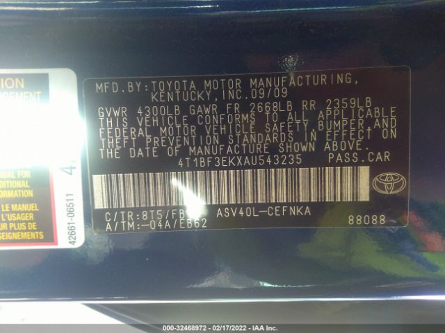 Photo 8 VIN: 4T1BF3EKXAU543235 - TOYOTA CAMRY 