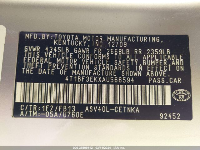 Photo 8 VIN: 4T1BF3EKXAU566594 - TOYOTA CAMRY 