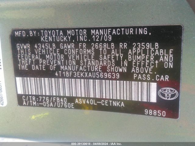 Photo 8 VIN: 4T1BF3EKXAU569639 - TOYOTA CAMRY 