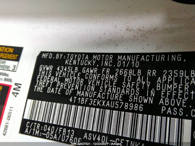 Photo 8 VIN: 4T1BF3EKXAU578986 - TOYOTA CAMRY 