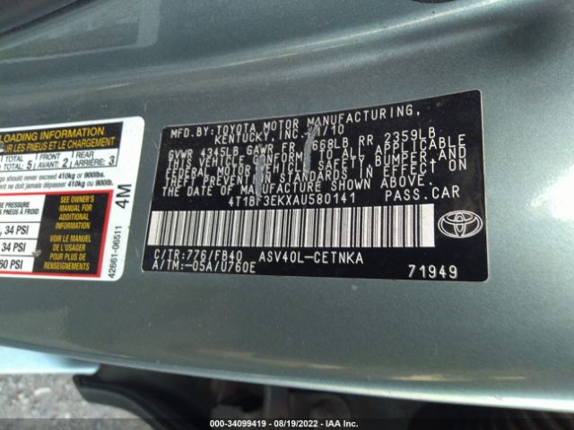 Photo 8 VIN: 4T1BF3EKXAU580141 - TOYOTA CAMRY 