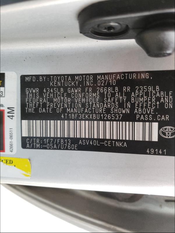 Photo 9 VIN: 4T1BF3EKXBU126537 - TOYOTA CAMRY BASE 