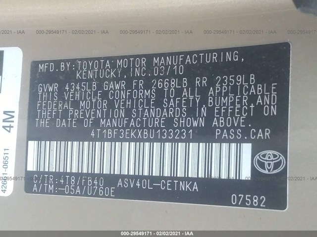 Photo 8 VIN: 4T1BF3EKXBU133231 - TOYOTA CAMRY 