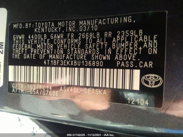 Photo 8 VIN: 4T1BF3EKXBU136890 - TOYOTA CAMRY 