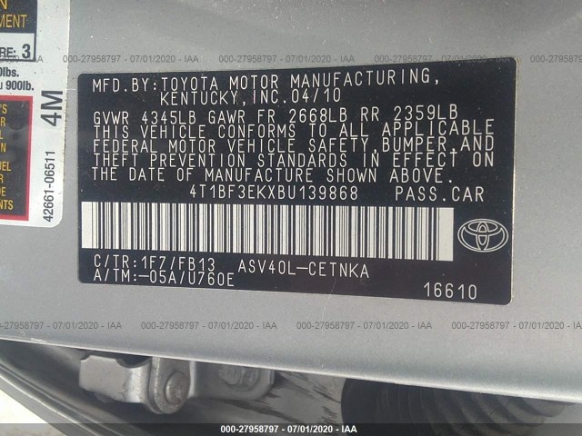 Photo 8 VIN: 4T1BF3EKXBU139868 - TOYOTA CAMRY 