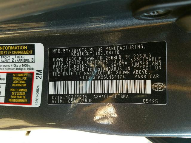 Photo 9 VIN: 4T1BF3EKXBU161174 - TOYOTA CAMRY BASE 