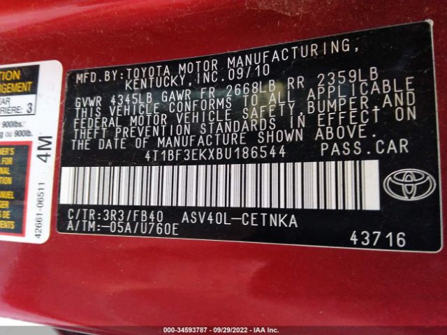 Photo 8 VIN: 4T1BF3EKXBU186544 - TOYOTA CAMRY 