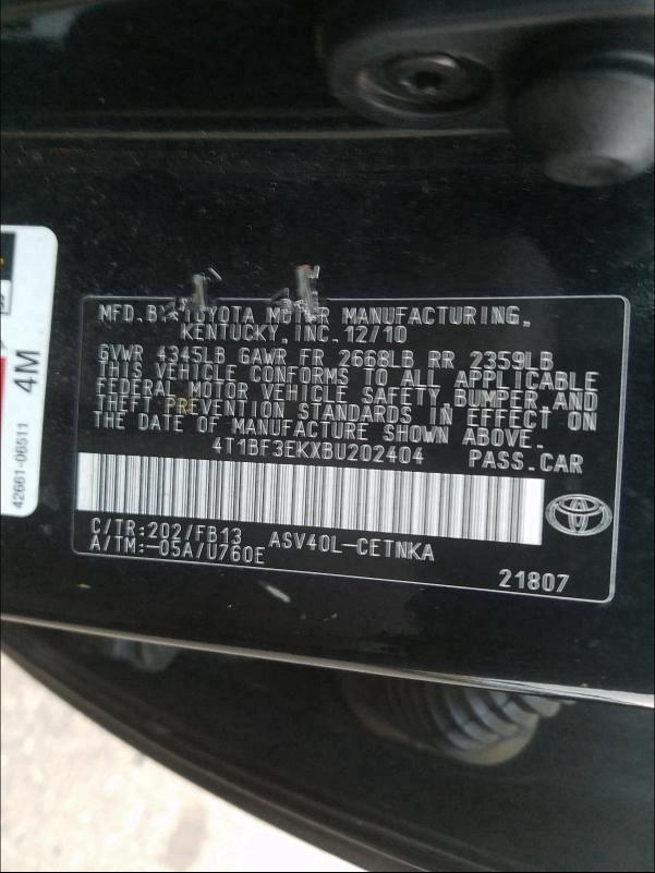 Photo 9 VIN: 4T1BF3EKXBU202404 - TOYOTA CAMRY BASE 