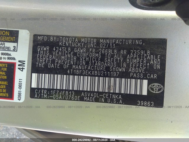 Photo 8 VIN: 4T1BF3EKXBU211197 - TOYOTA CAMRY 