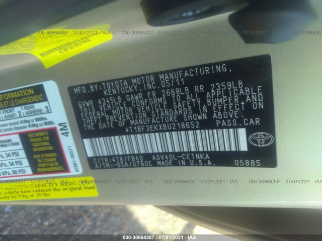 Photo 8 VIN: 4T1BF3EKXBU218652 - TOYOTA CAMRY 