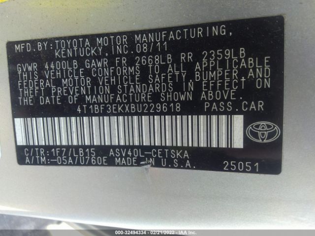 Photo 8 VIN: 4T1BF3EKXBU229618 - TOYOTA CAMRY 