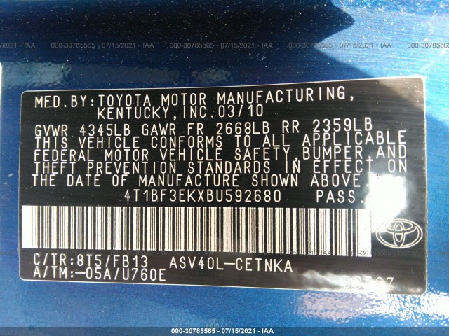 Photo 8 VIN: 4T1BF3EKXBU592680 - TOYOTA CAMRY 