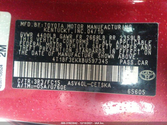 Photo 8 VIN: 4T1BF3EKXBU597345 - TOYOTA CAMRY 