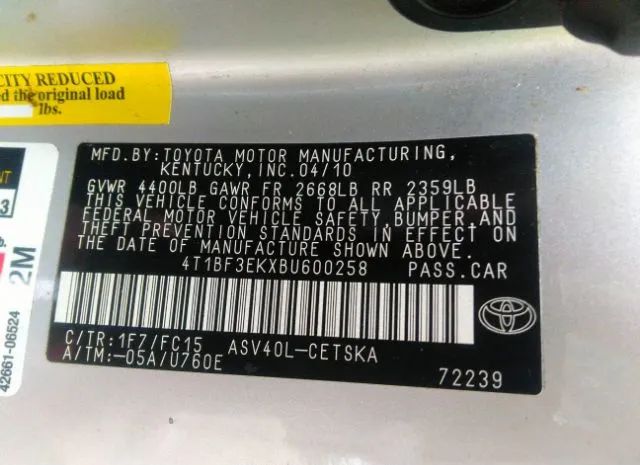 Photo 8 VIN: 4T1BF3EKXBU600258 - TOYOTA CAMRY 