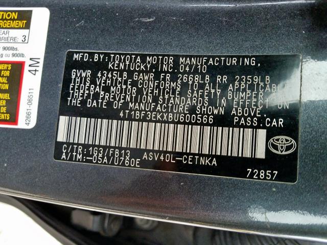 Photo 9 VIN: 4T1BF3EKXBU600566 - TOYOTA CAMRY BASE 