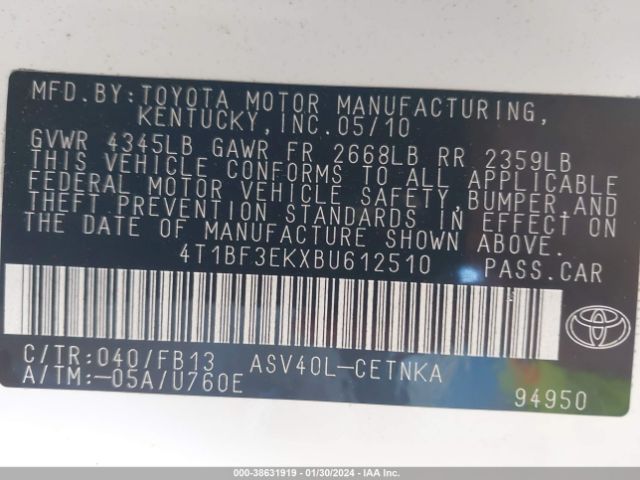 Photo 8 VIN: 4T1BF3EKXBU612510 - TOYOTA CAMRY 