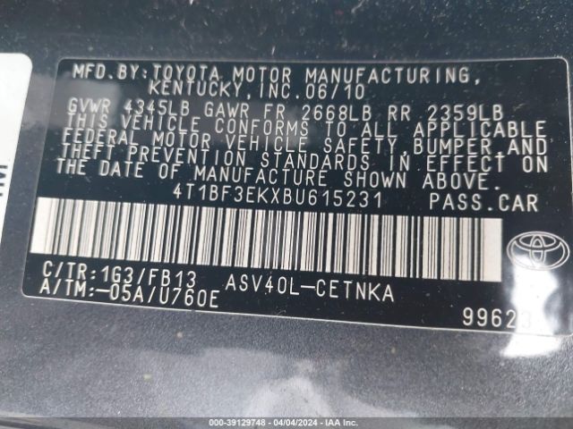 Photo 8 VIN: 4T1BF3EKXBU615231 - TOYOTA CAMRY 