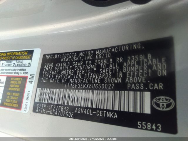 Photo 8 VIN: 4T1BF3EKXBU650027 - TOYOTA CAMRY 