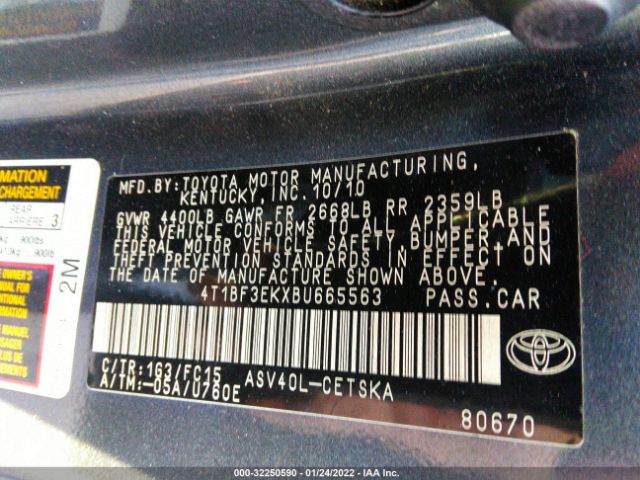 Photo 8 VIN: 4T1BF3EKXBU665563 - TOYOTA CAMRY 